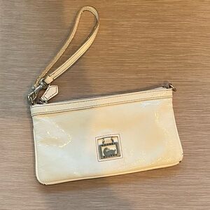 Dooney & Bourke White Leather Wristlet with Silver Clasp